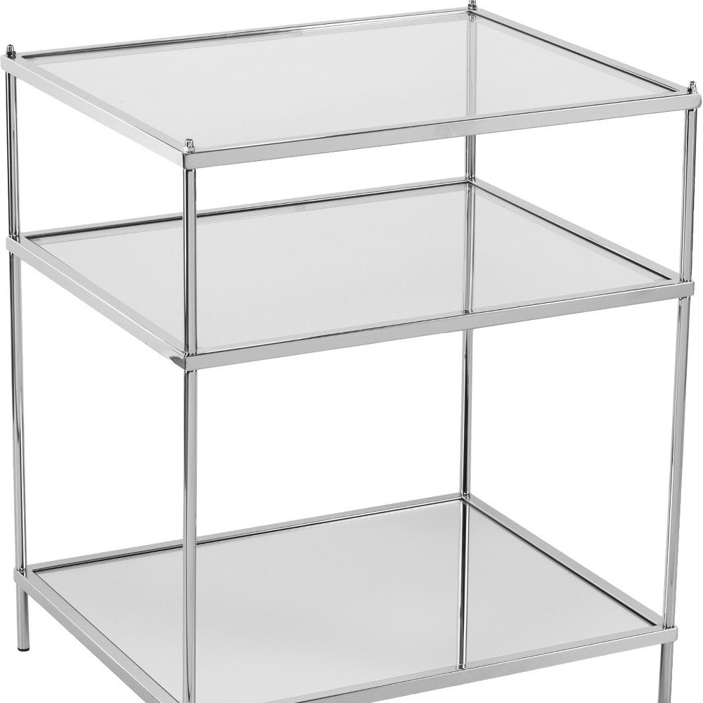 27" Silver Mirrored Glass And Iron End Table With Shelf-6