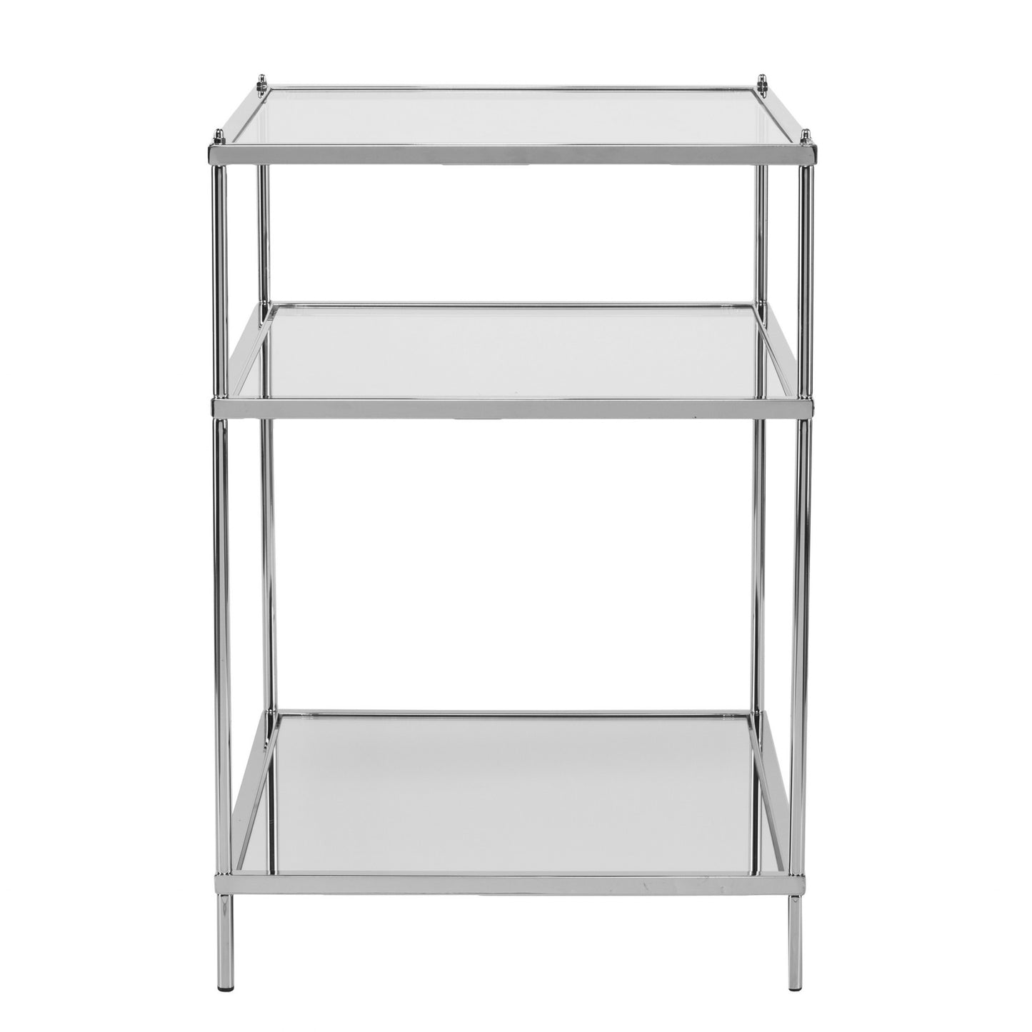 27" Silver Mirrored Glass And Iron End Table With Shelf-2