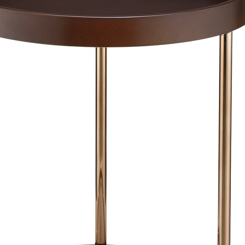 22" Copper And Brown Round End Table-4