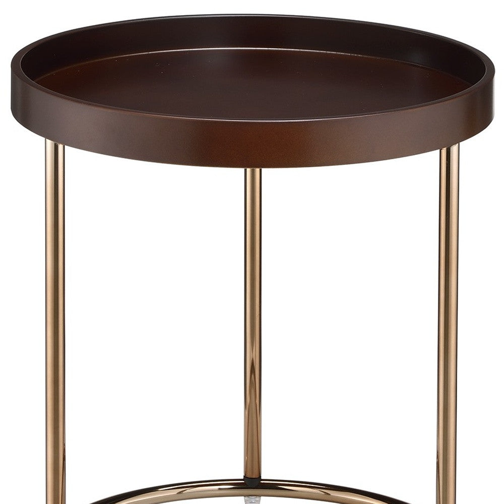 22" Copper And Brown Round End Table-5