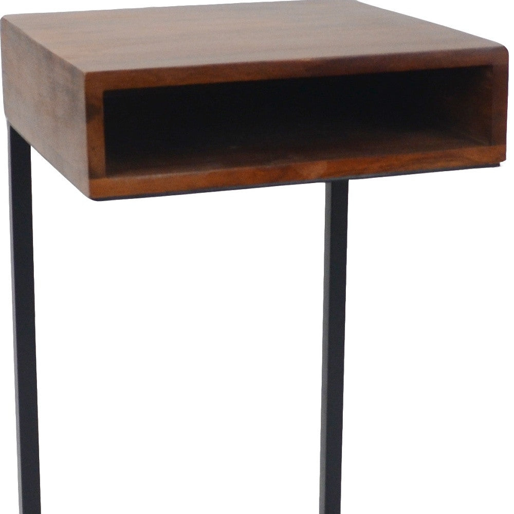 24" Gold And Natural Solid Wood Square End Table-3