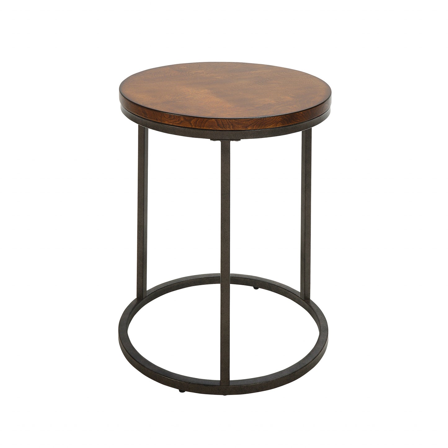 24" Black And Wood Brown Wood And Iron Round End Table-0