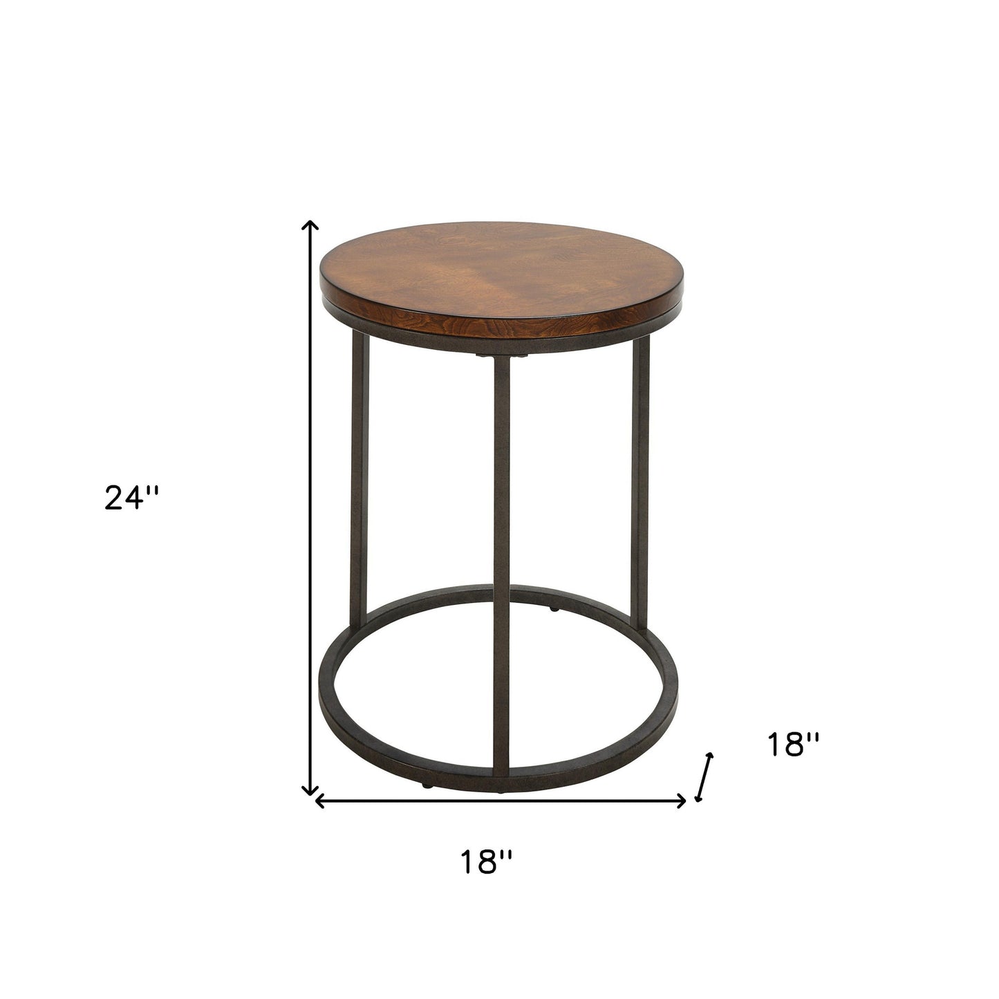 24" Black And Wood Brown Wood And Iron Round End Table-4