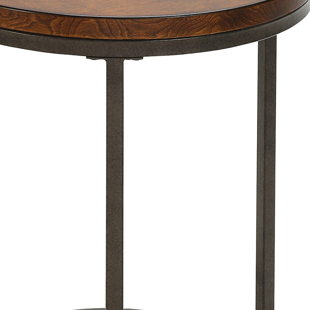 24" Black And Wood Brown Wood And Iron Round End Table-2