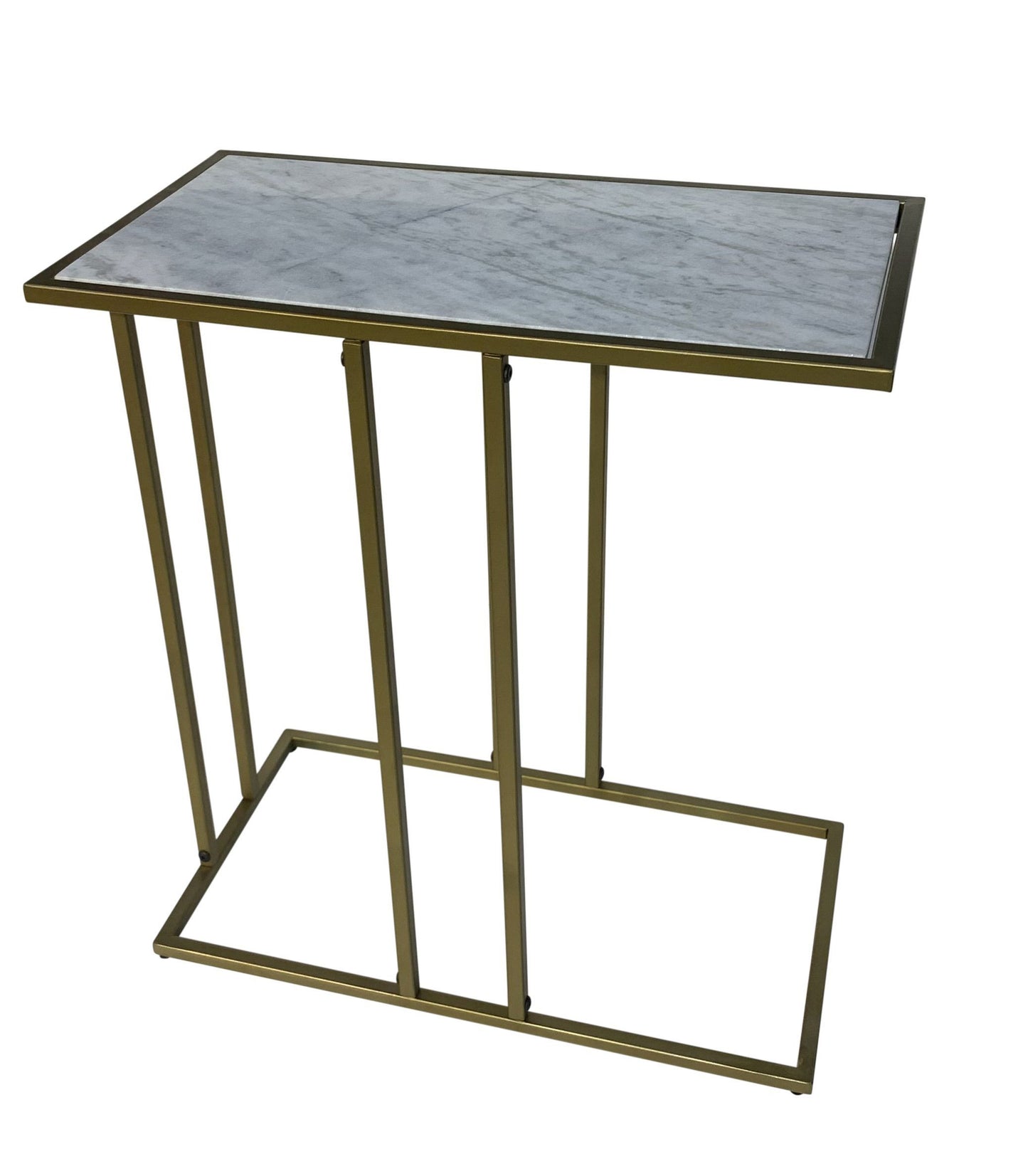26" White and Antiqued Gold Marble and Iron Frame End Table-1