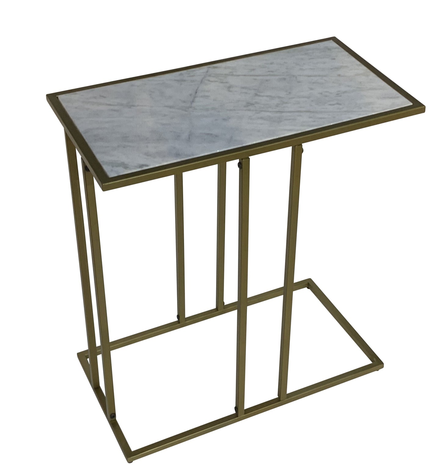 26" White and Antiqued Gold Marble and Iron Frame End Table-3