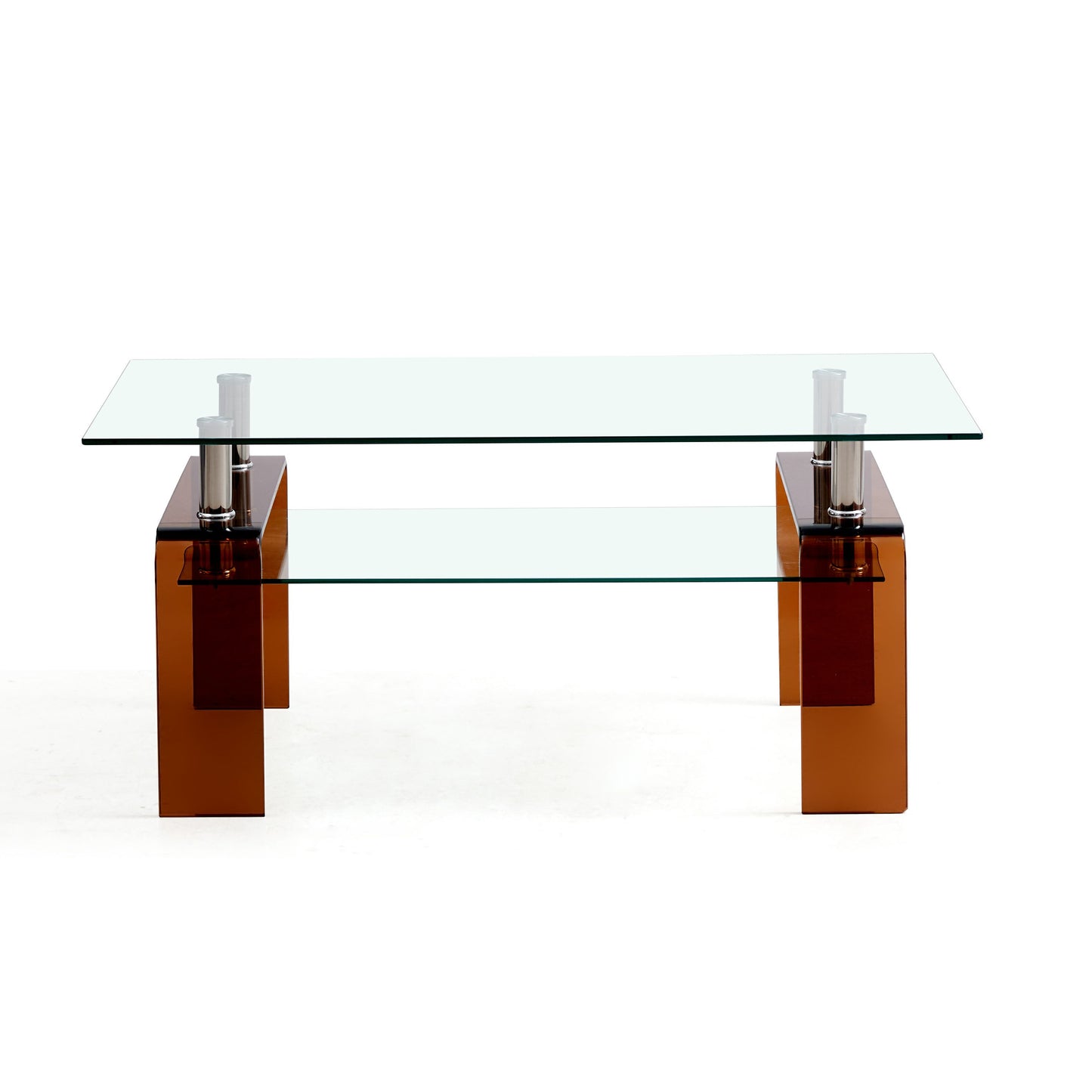 39" Clear and Brown Glass Coffee Table With Shelf-3