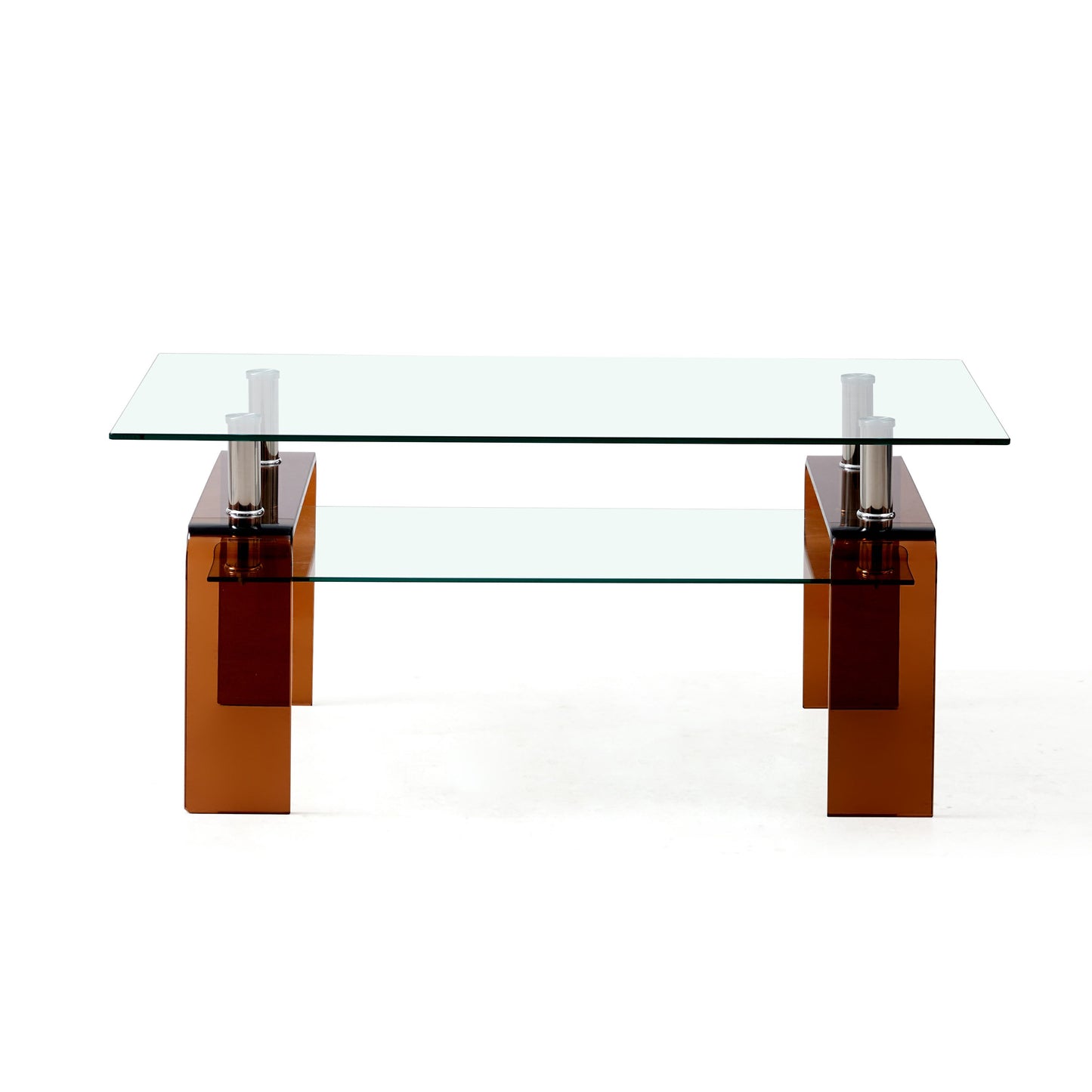39" Clear and Brown Glass Coffee Table With Shelf-2