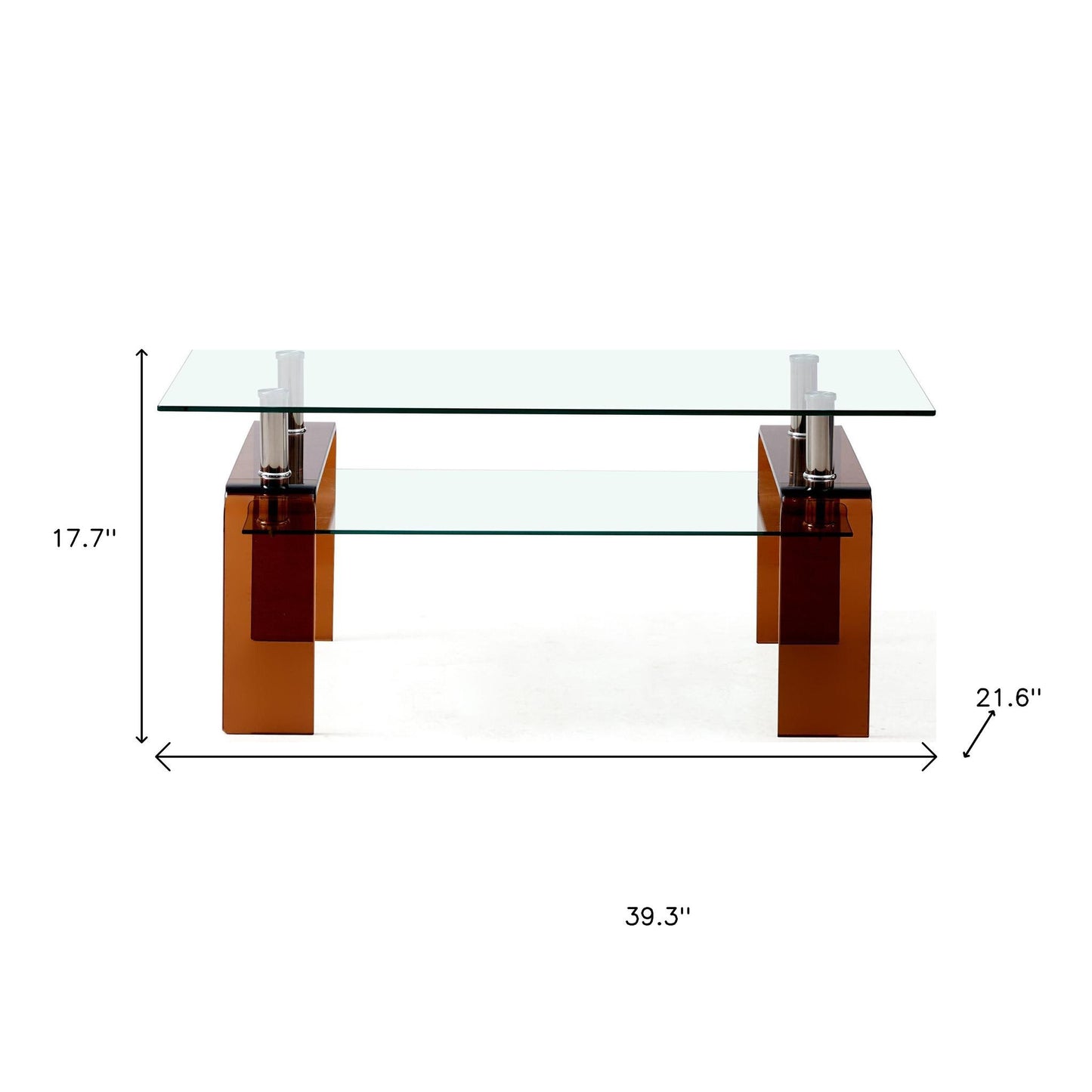 39" Clear and Brown Glass Coffee Table With Shelf-8