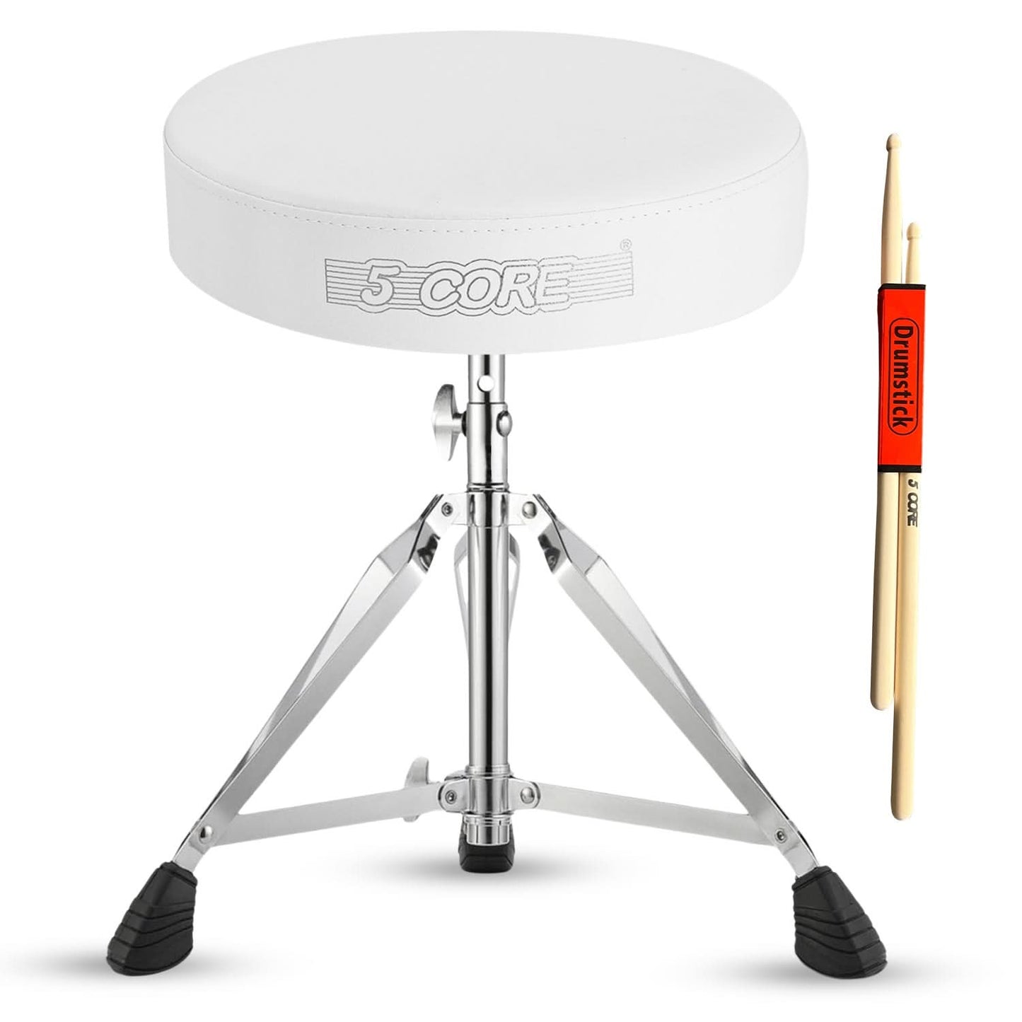 5Core Drum Throne Padded Adjustable Guitar Stool Drummer Seat for Adults & Kids WHITE-0