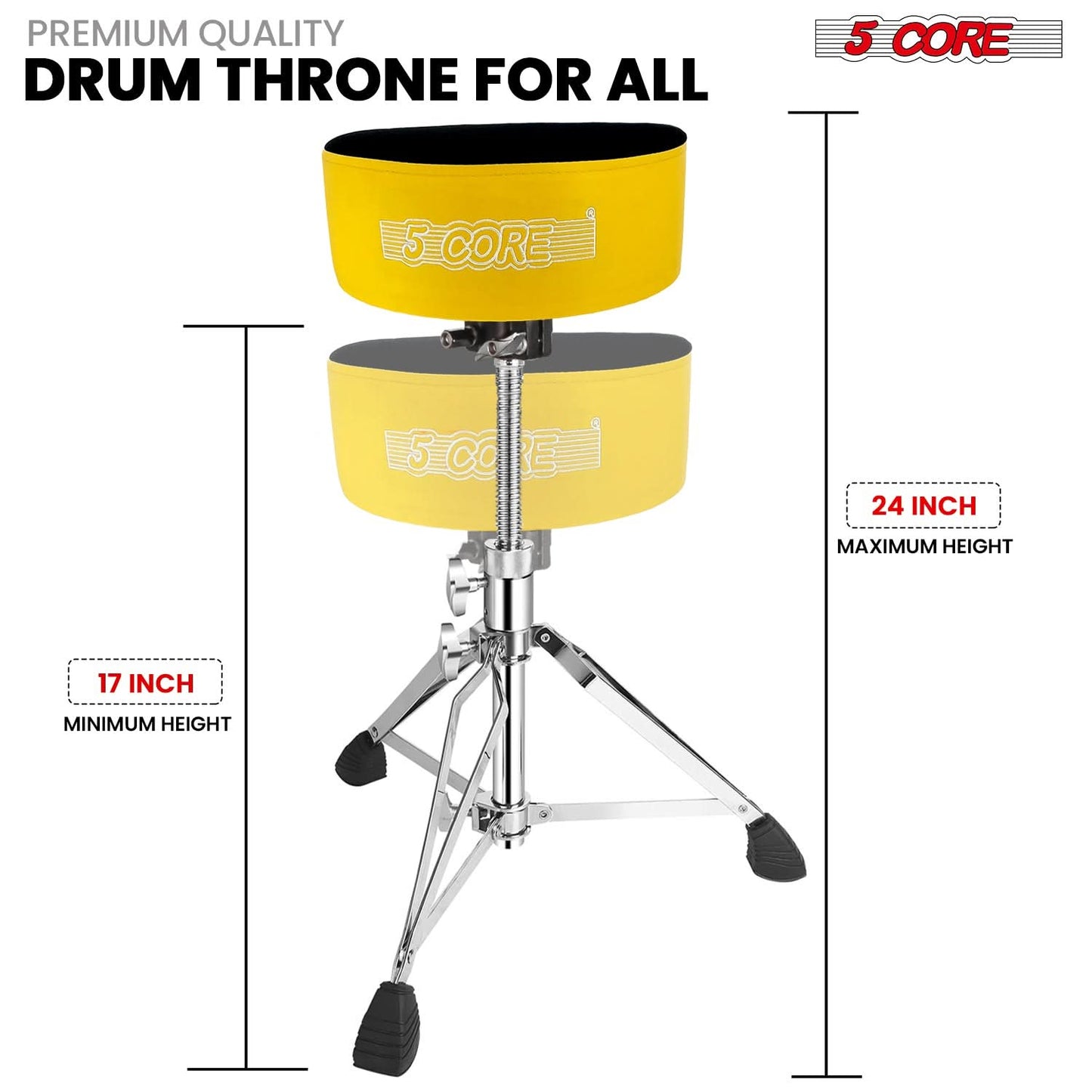 5 Core Drum Throne 5" Padded Guitar Stool Adjustable Heavy Duty Music Chair Seat w Luxury Velvet Top-2