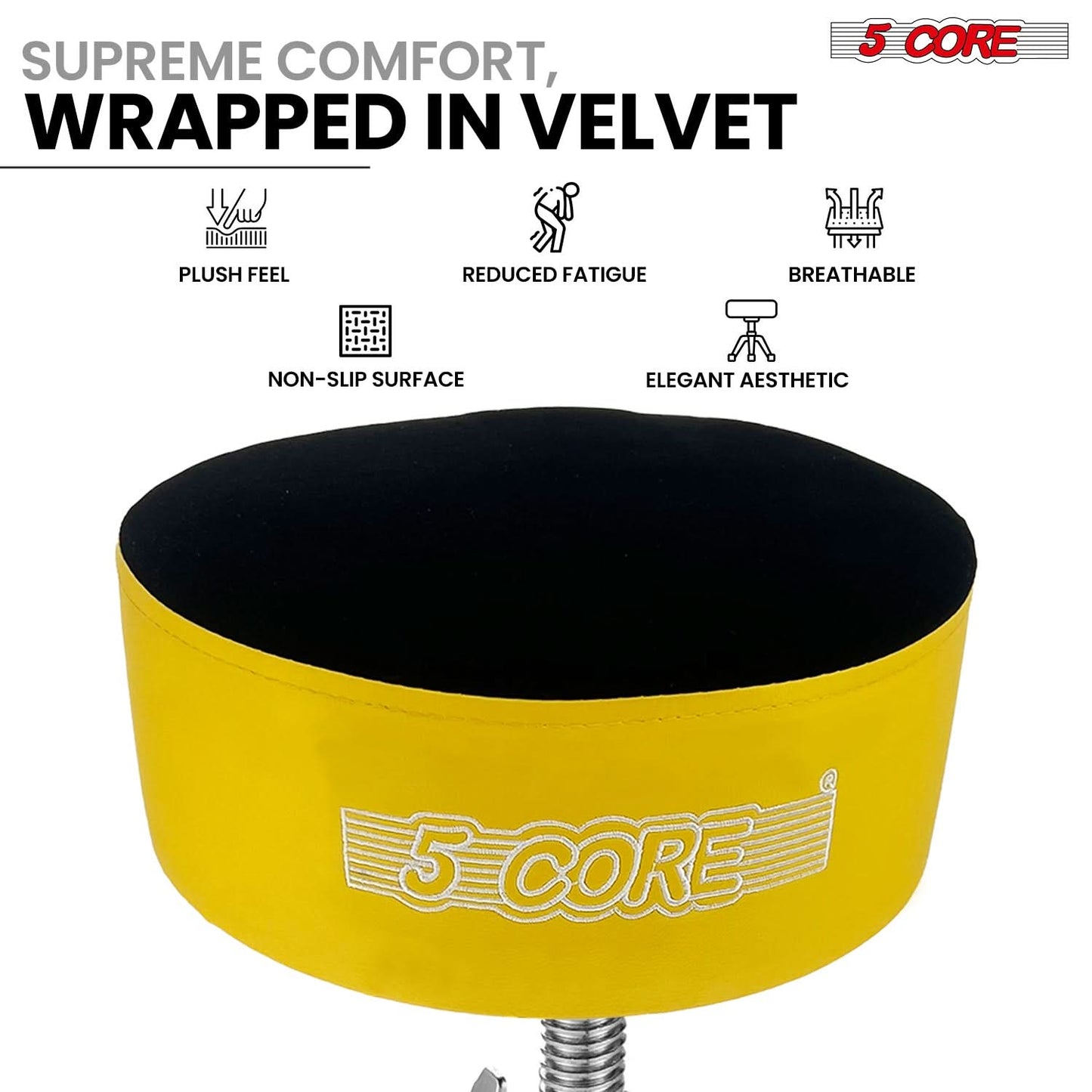 5 Core Drum Throne 5" Padded Guitar Stool Adjustable Heavy Duty Music Chair Seat w Luxury Velvet Top-3