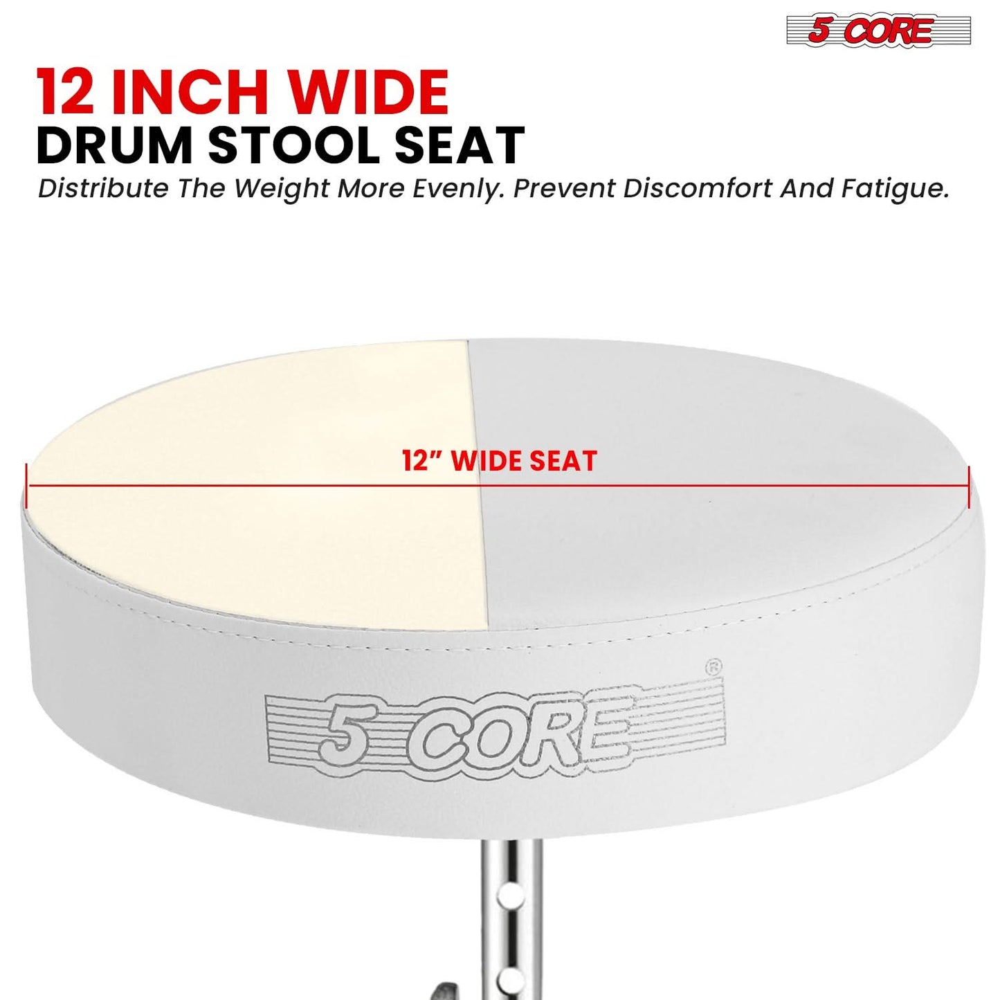 5Core Drum Throne Padded Adjustable Guitar Stool Drummer Seat for Adults & Kids WHITE-3