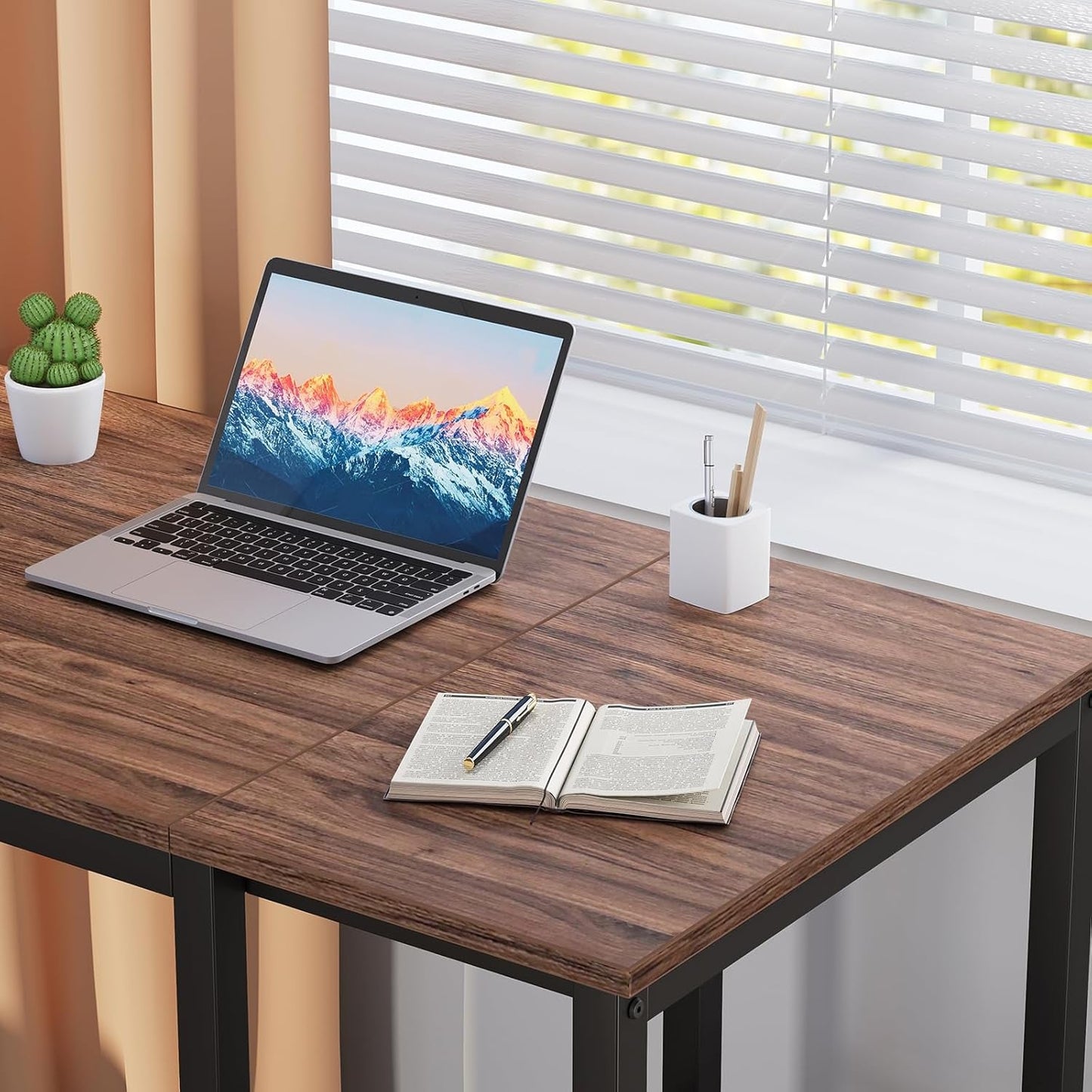 Computer Desk 40 Inch with 2 Shelves, Sturdy Home Office Desk with Large Storage Space, Modern Gaming Desk, Study Writing Laptop Desk(Brown,40 Inch)-3