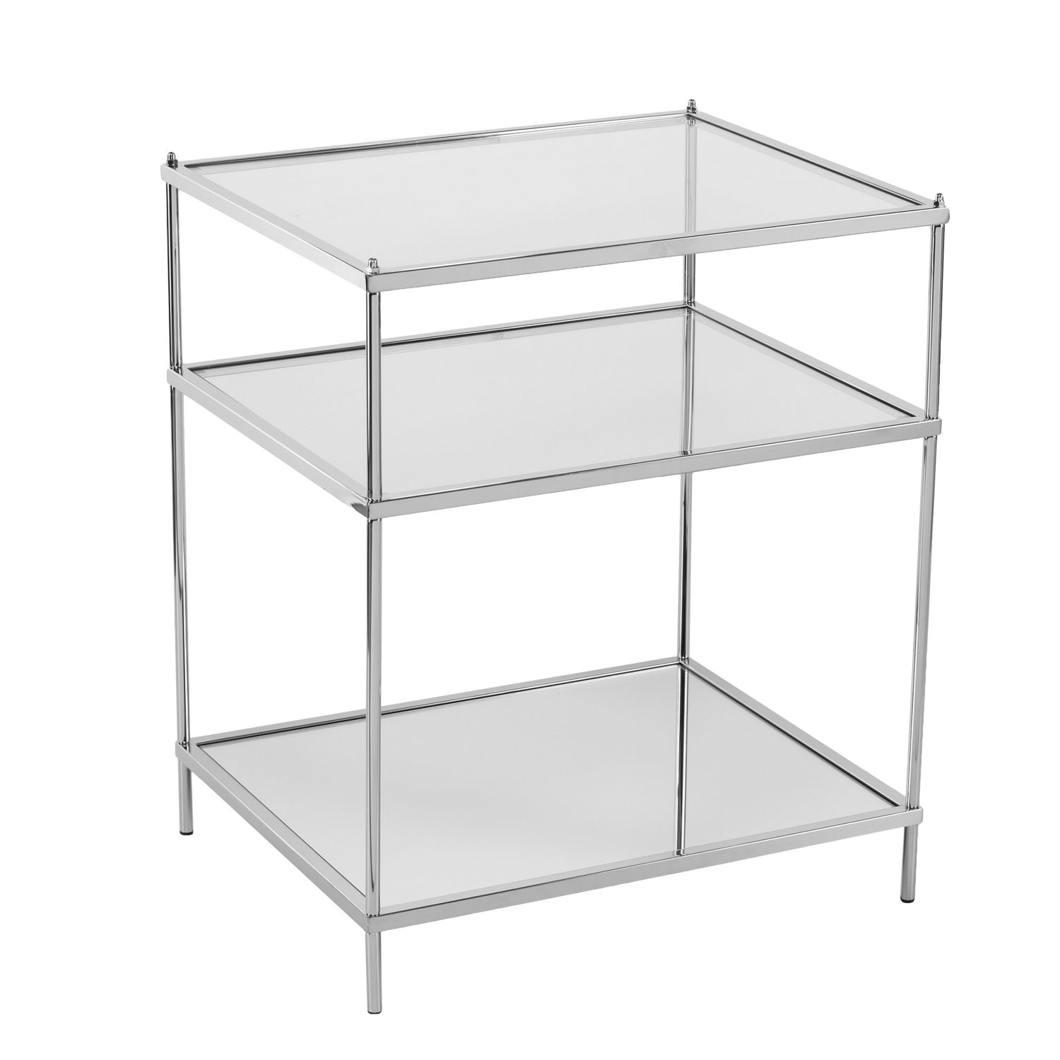 27" Silver Mirrored Glass And Iron End Table With Shelf-0