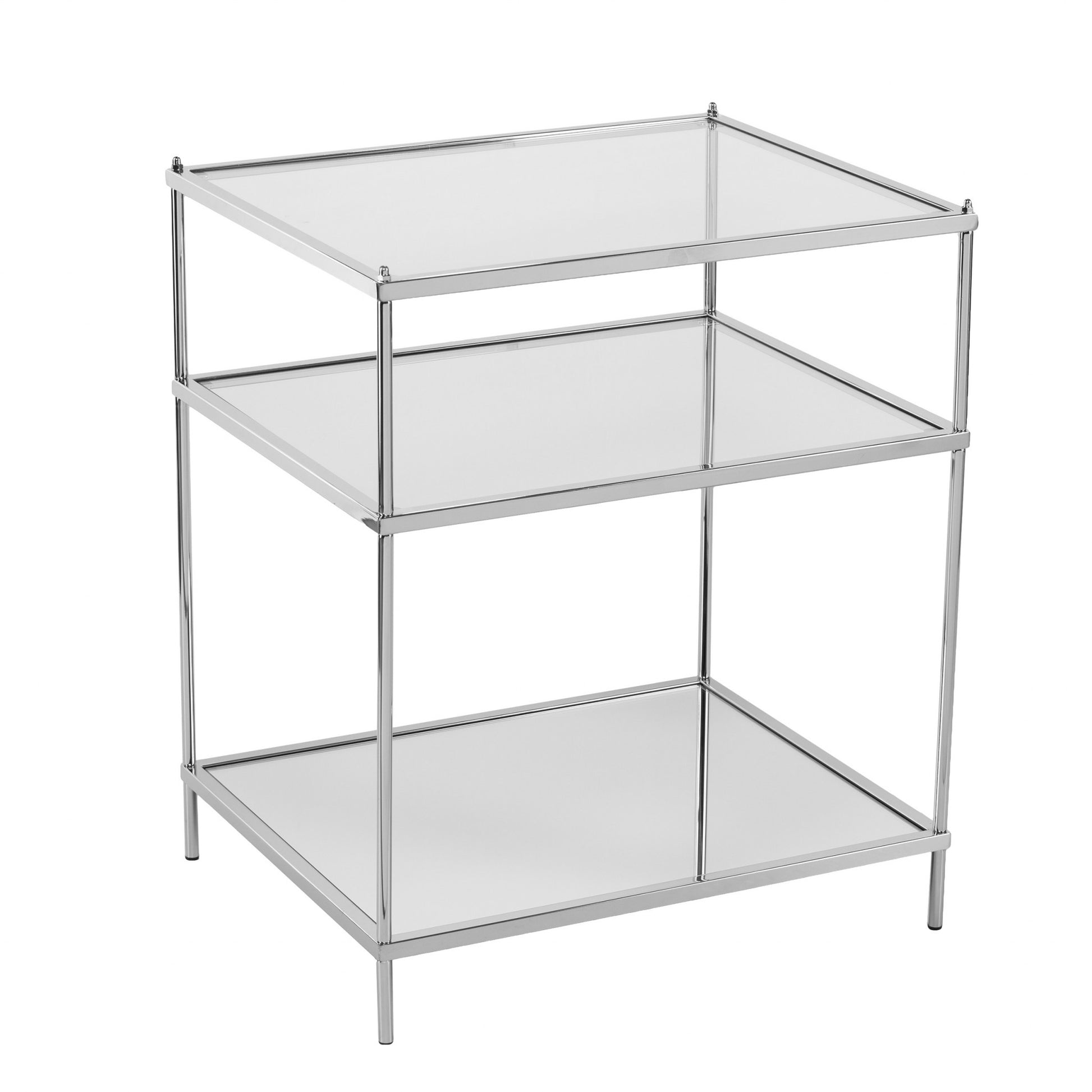 27" Silver Mirrored Glass And Iron End Table With Shelf-0