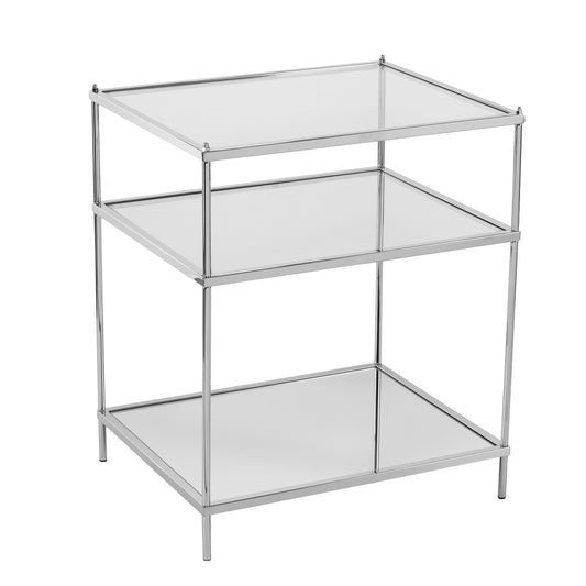 27" Silver Mirrored Glass And Iron End Table With Shelf-0