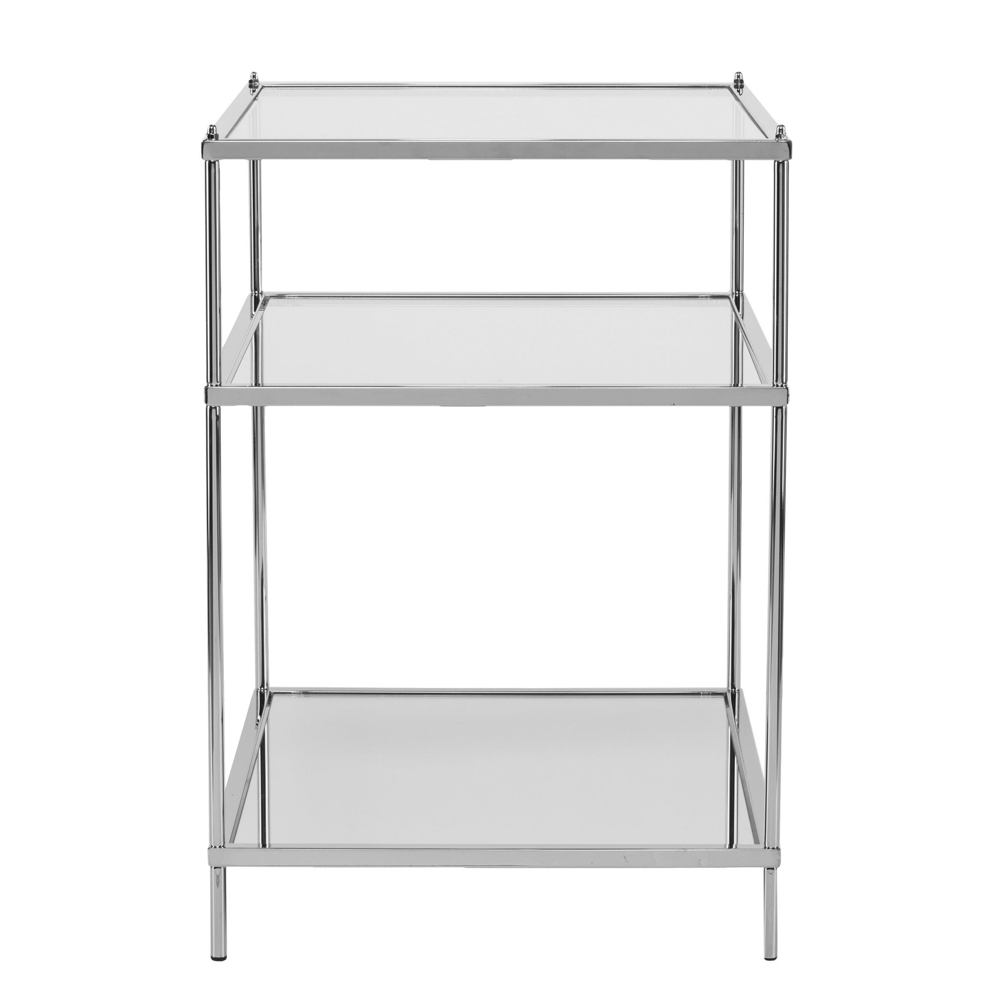 27" Silver Mirrored Glass And Iron End Table With Shelf-3