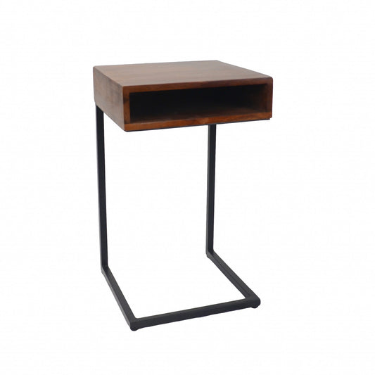24" Gold And Natural Solid Wood Square End Table-0