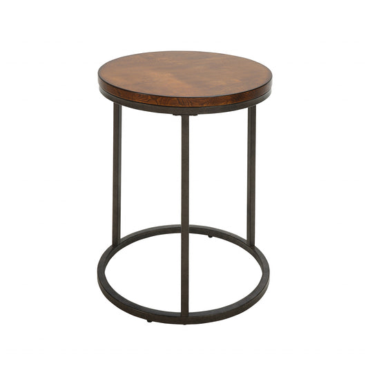 24" Black And Wood Brown Wood And Iron Round End Table-0