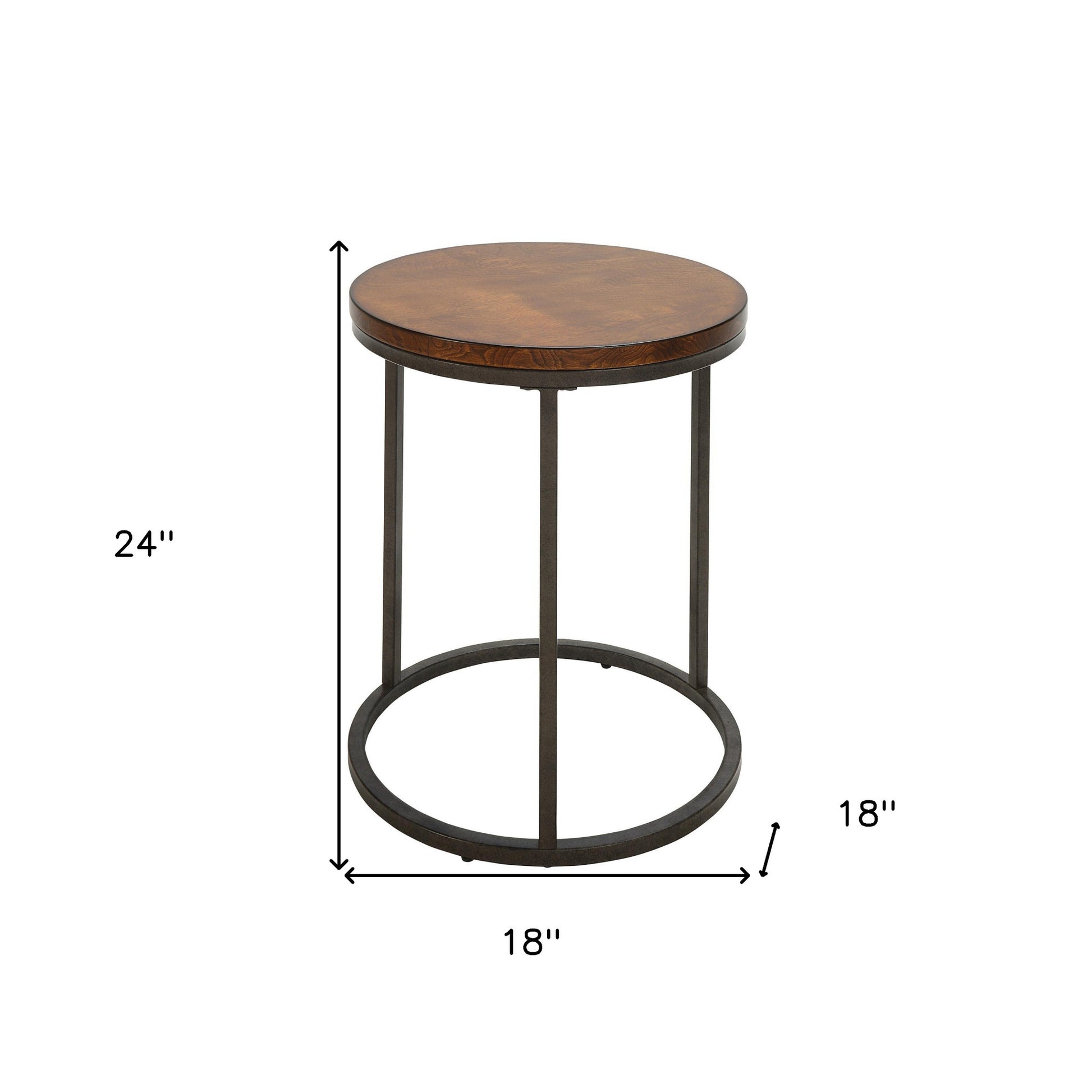 24" Black And Wood Brown Wood And Iron Round End Table-4