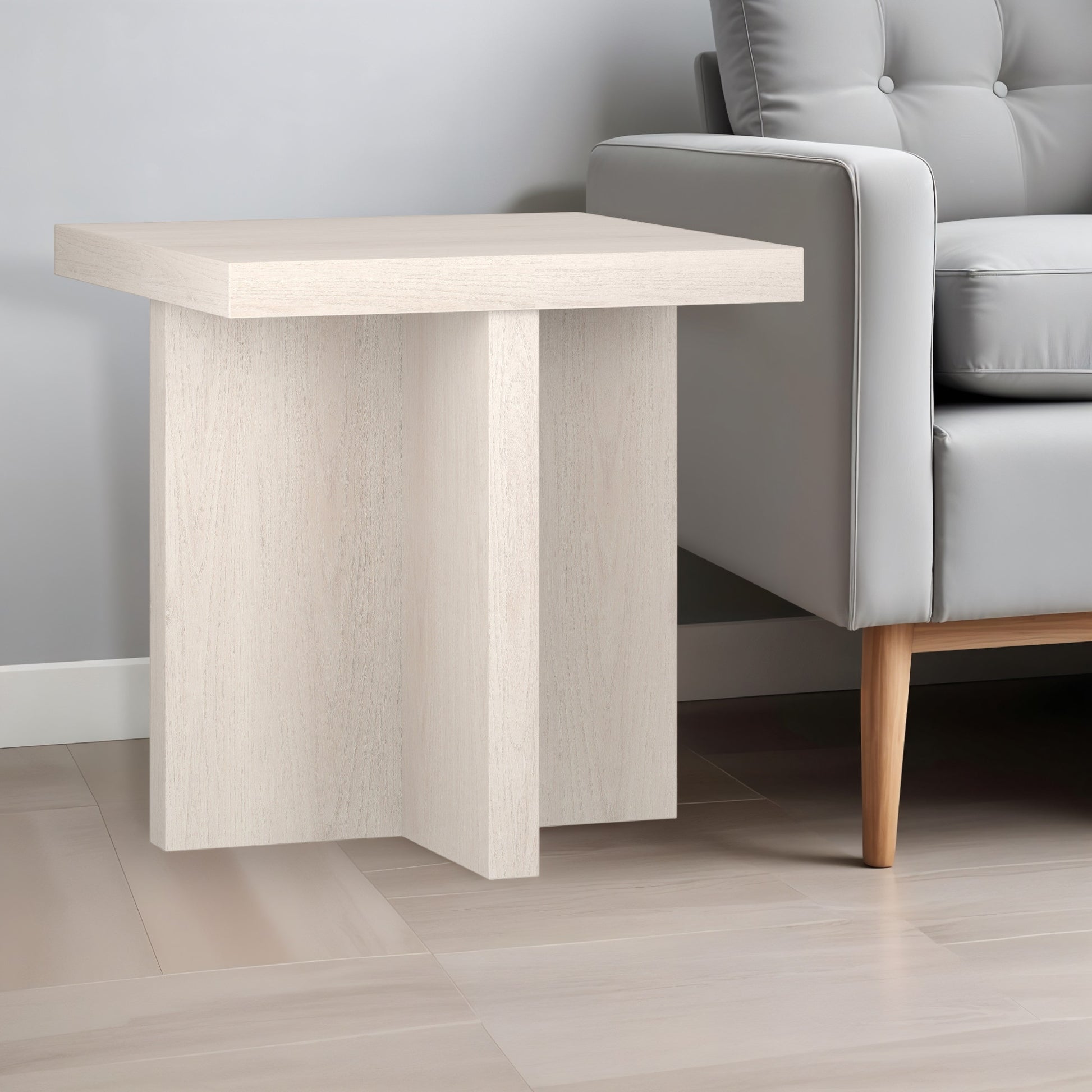 22" Alder White Wood Square End Table-0