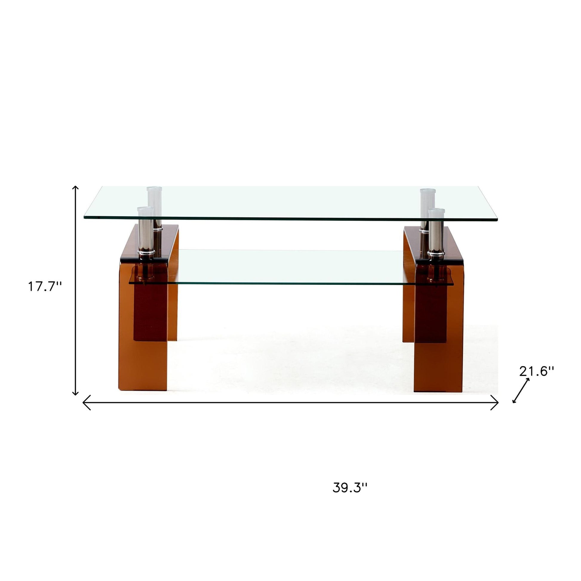 39" Clear and Brown Glass Coffee Table With Shelf-8