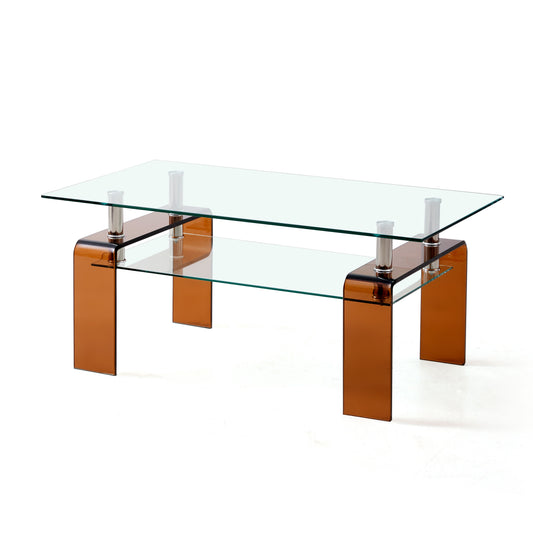 39" Clear and Brown Glass Coffee Table With Shelf-0