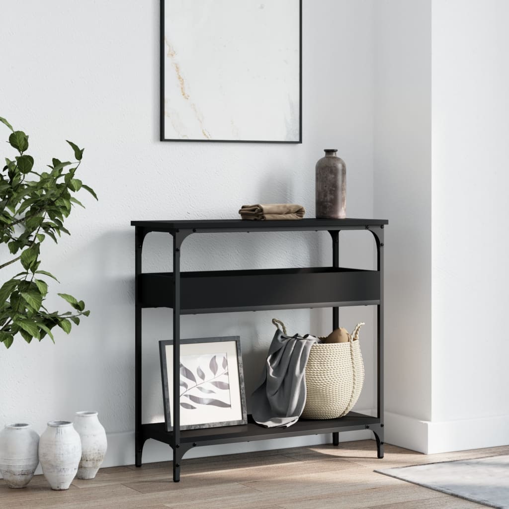 vidaXL Console Table with Shelf Black 29.5"x11.4"x29.5" Engineered Wood-2