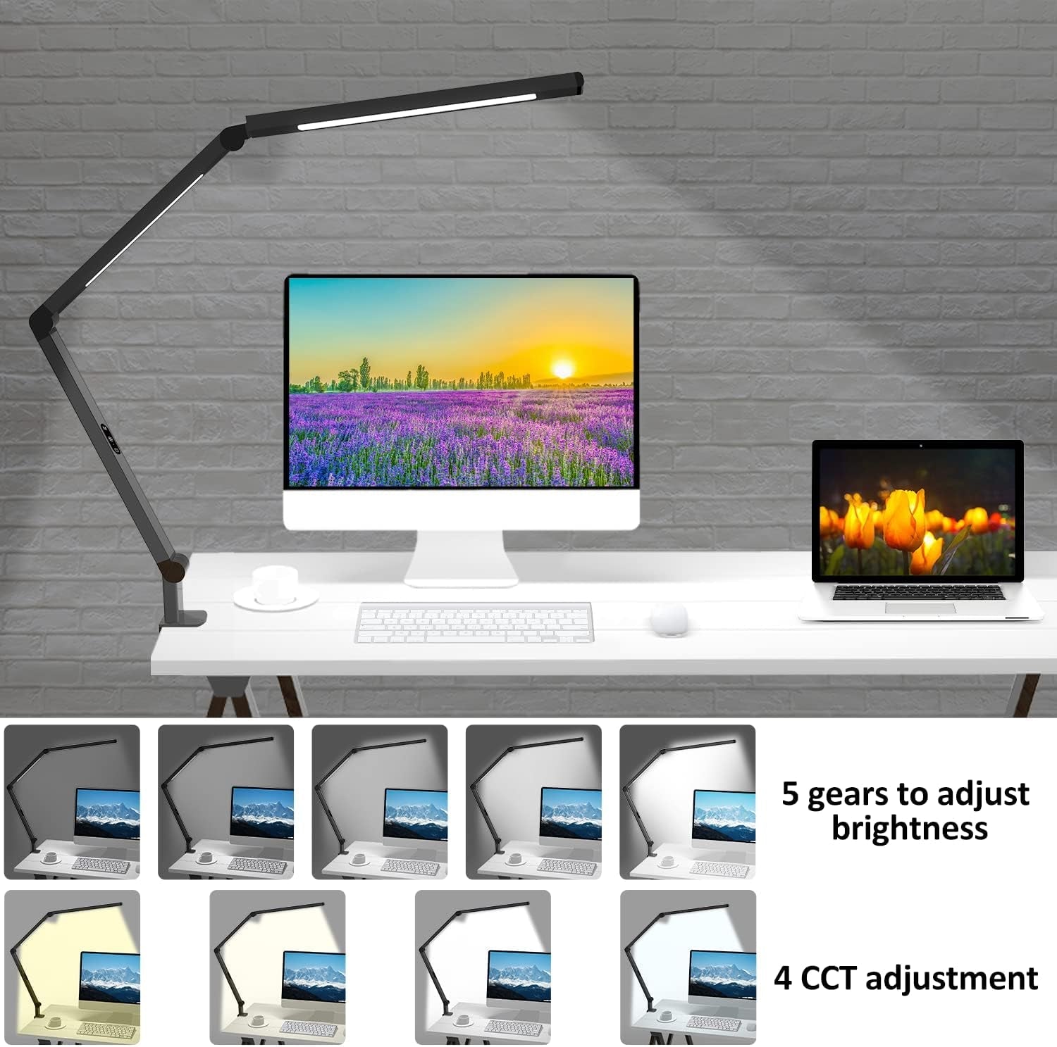 LED Desk Lamp with Clamp, Architect Desk Lamp with Dual Light and Adjustable Swing Arm, Clip-On Eye-Care 4 CCT Modes & 5 Brightness Levels Table Light Modern Computer Lighting for Home Office-4